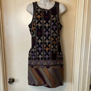 Free People Multicolor Aztec Embroidered Mini Dress size S